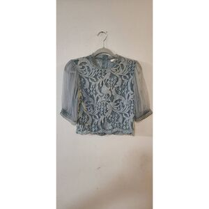 Peach teal lace semi-crop-top blouse